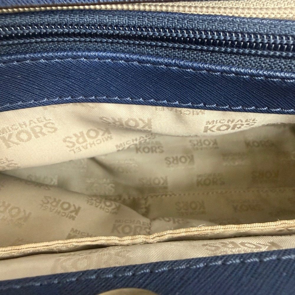 Michael Kors‎ Tote Bag Small Navy Blue Lana Saffiano Leather Silver Hardware - Picture 6 of 11